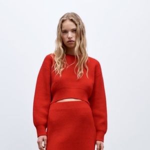 Zara Knit Sweater with Dropped Shoulder in Red Sz XL